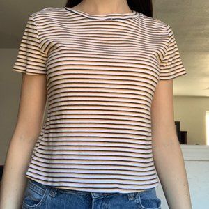 Orange, black and white striped short sleeve tshir